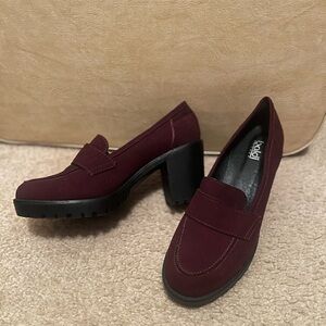 Burgundy Chunky Heeled Loafers Sz 6 New
